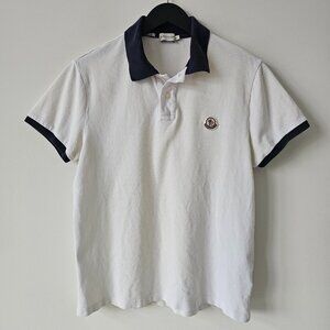 MONCLER White Logo Patch Cotton Polo Shirt Men's Large Back Collar Print